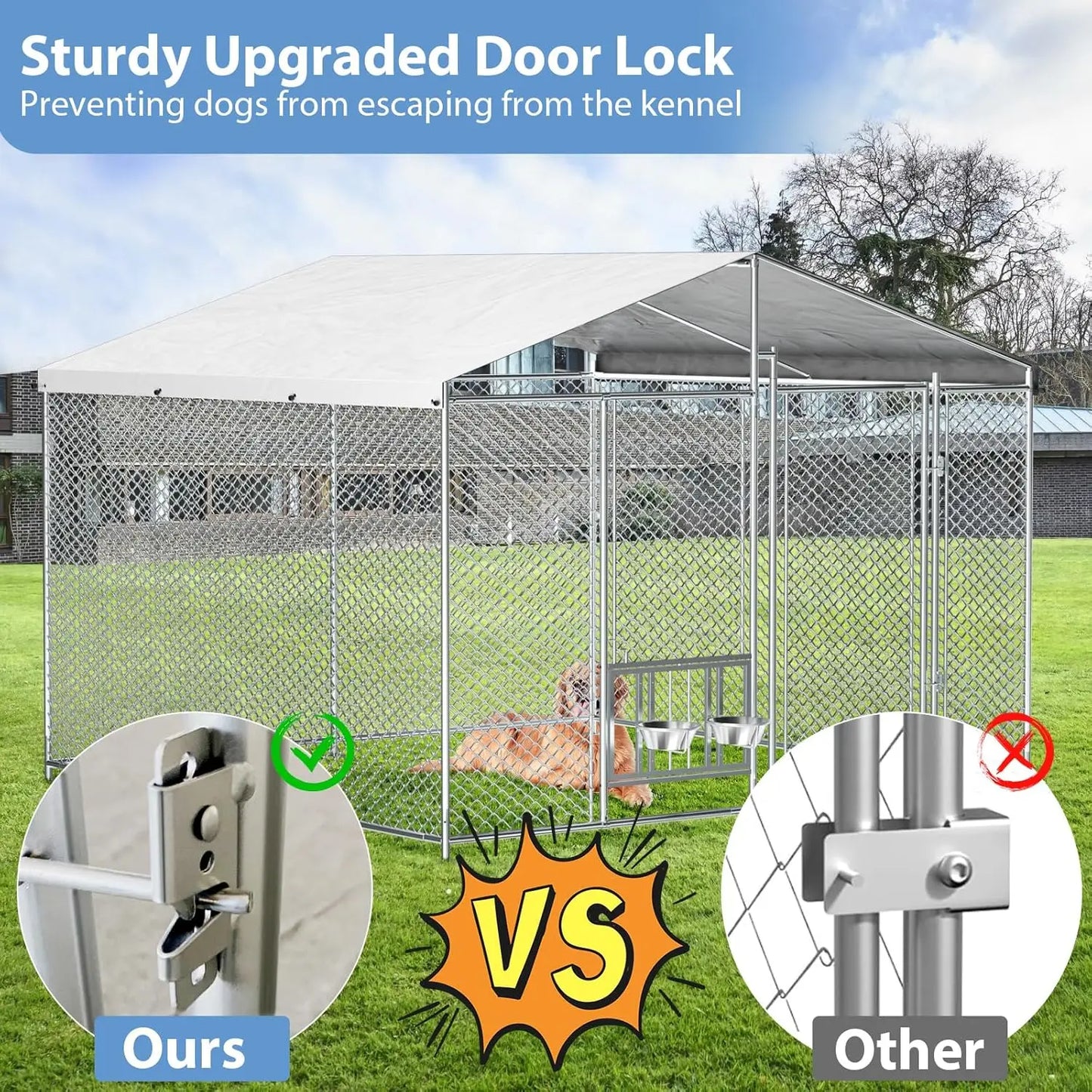 HUANZHUANG Outdoor Dog Kennel With Roof Locking Bowls