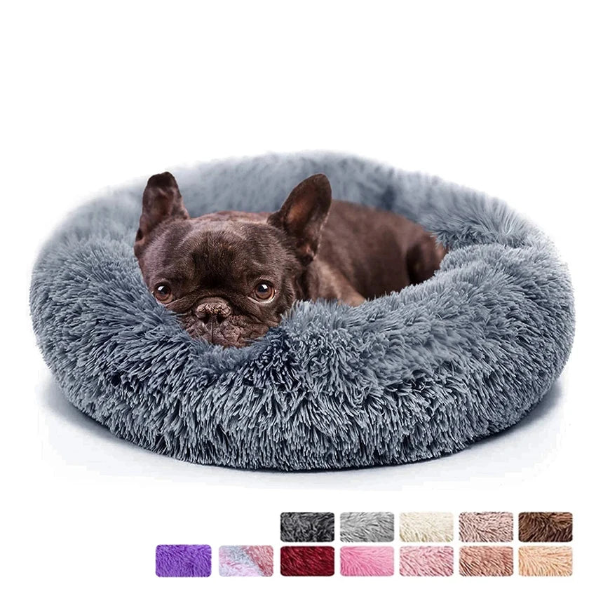 Plush Donut Dog Bed With Washable Calming Cushion For Pets