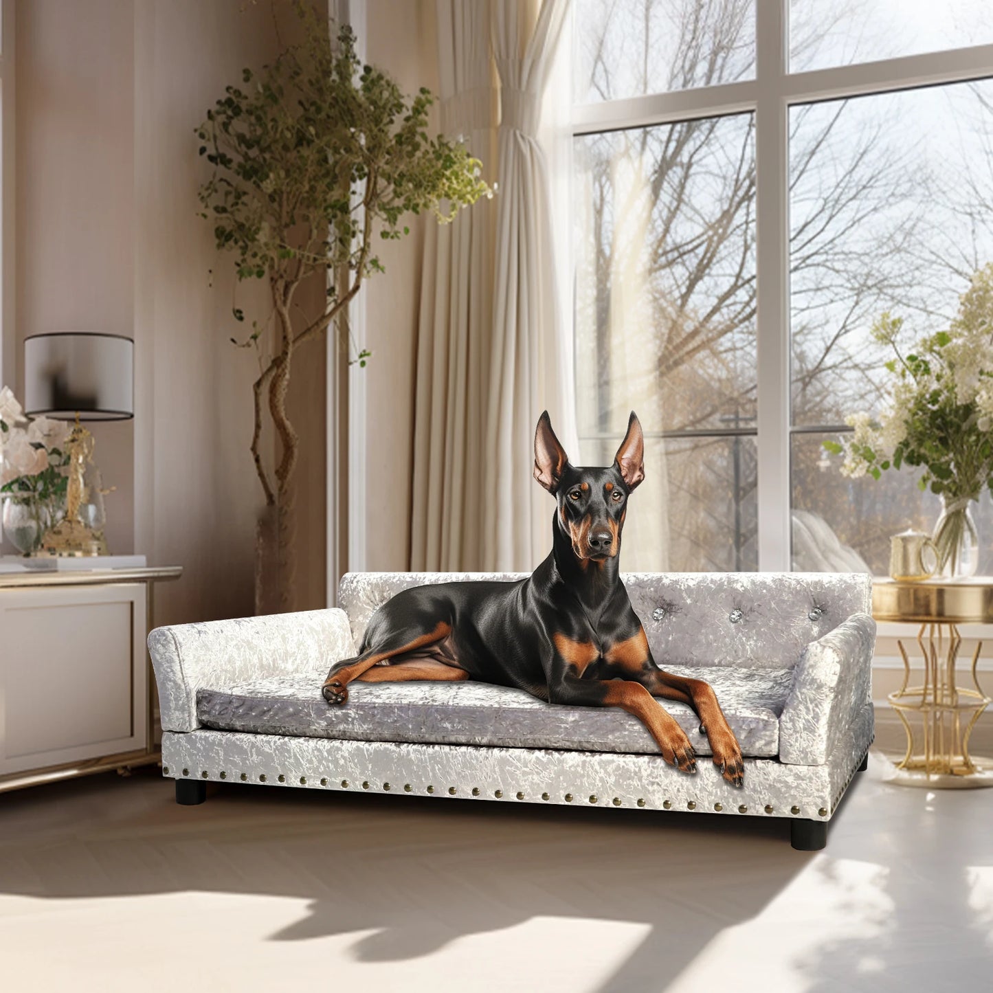 Bingopaw Dutch Velvet Pet Lounge Chair Bed With Wooden Legs