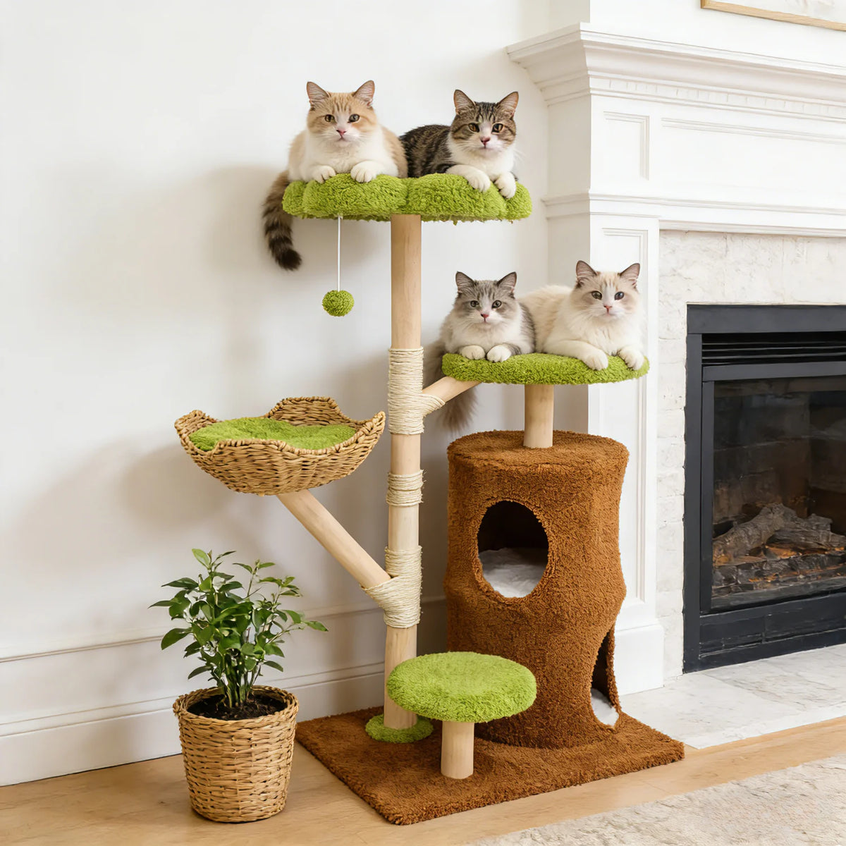 Bingopaw 136Cm Five Tier Cat Tree Activity Center With Wicker Basket