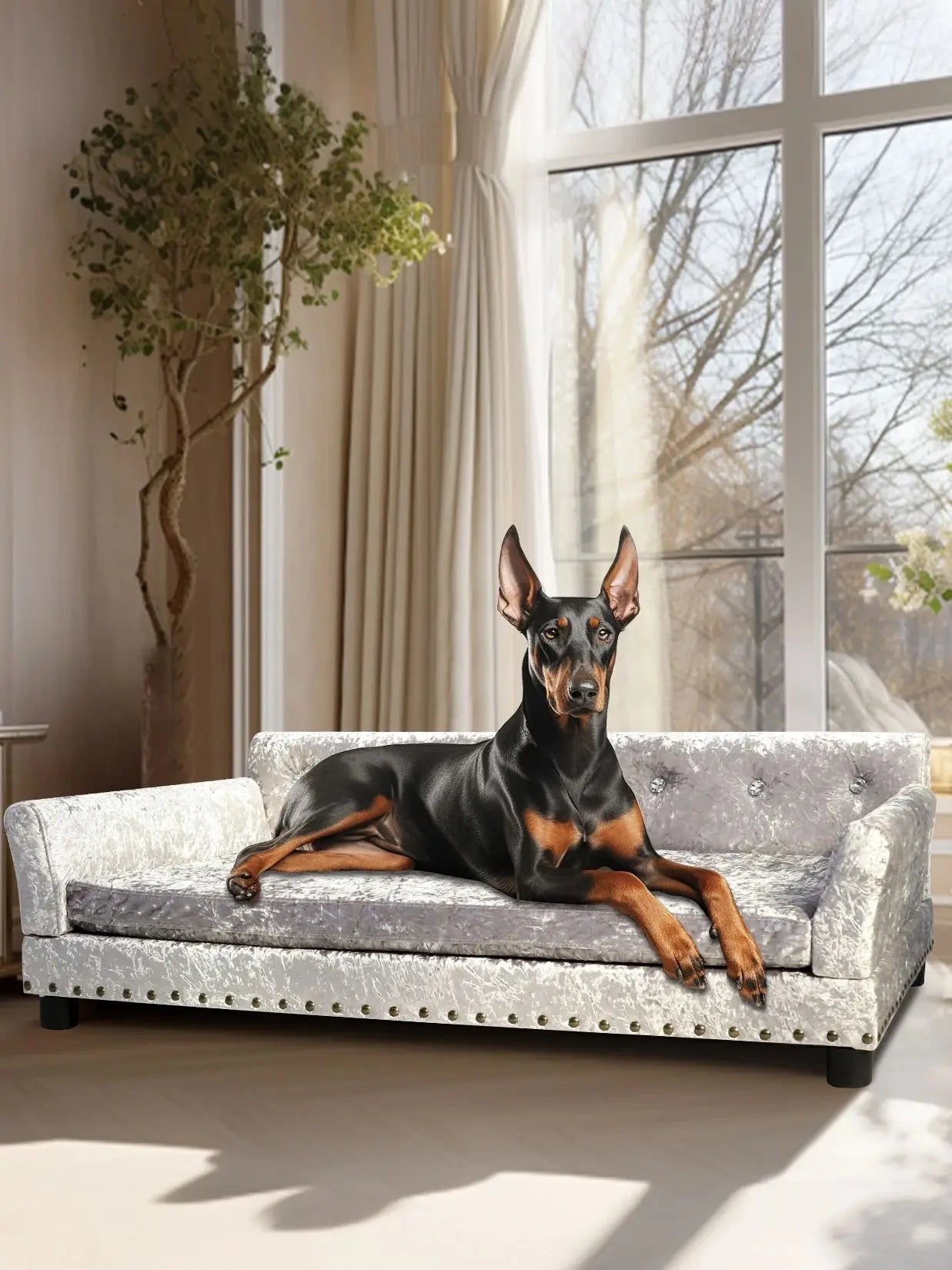Bingopaw Dutch Velvet Pet Lounge Chair Bed With Wooden Legs