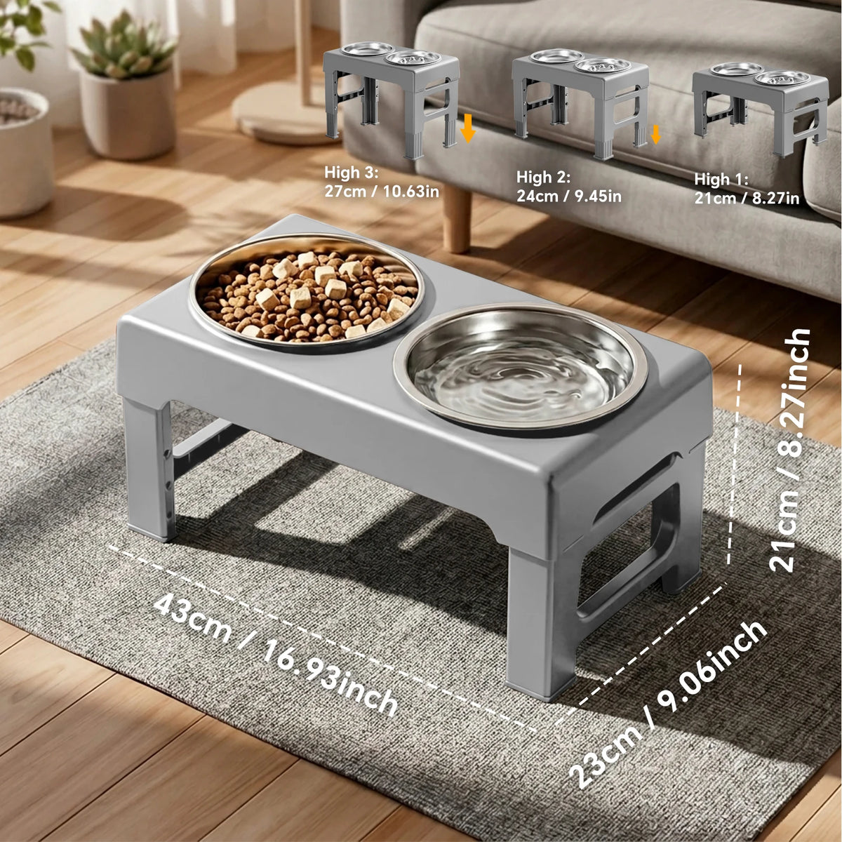 Adjustable Raised Dog Feeder Stand With Slow Feeder Bowl