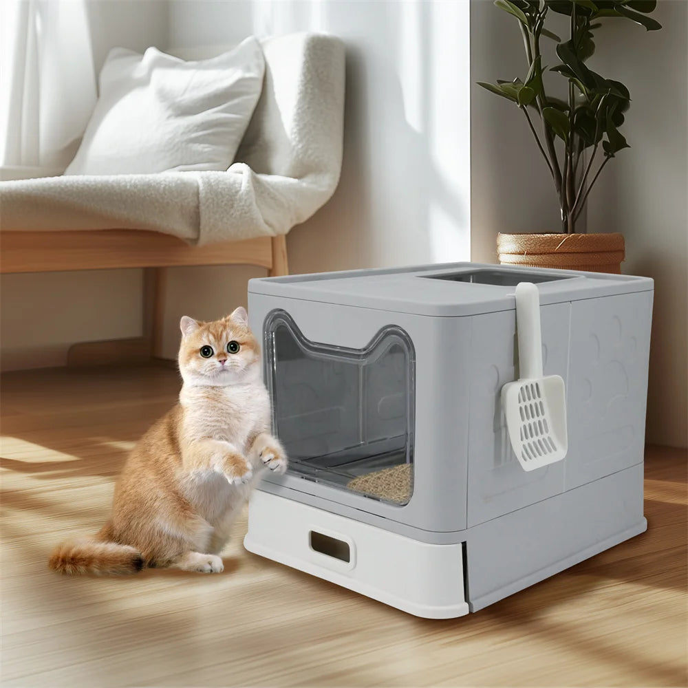 Enclosed Stainless Steel Cat Litter Box With Lid Top Entry High Sides