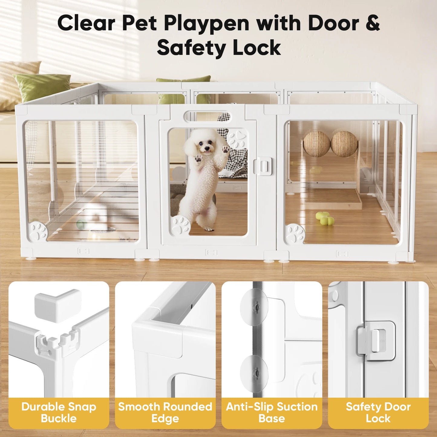 Clear Acrylic Dog Play Pen Indoors 24", 8 Panels Transparent Puppy Playpen with Door for Small Dogs Puppies, Modular Plastic Pet Playpen Cage Fence Crate for Cat Kitten Rabbit