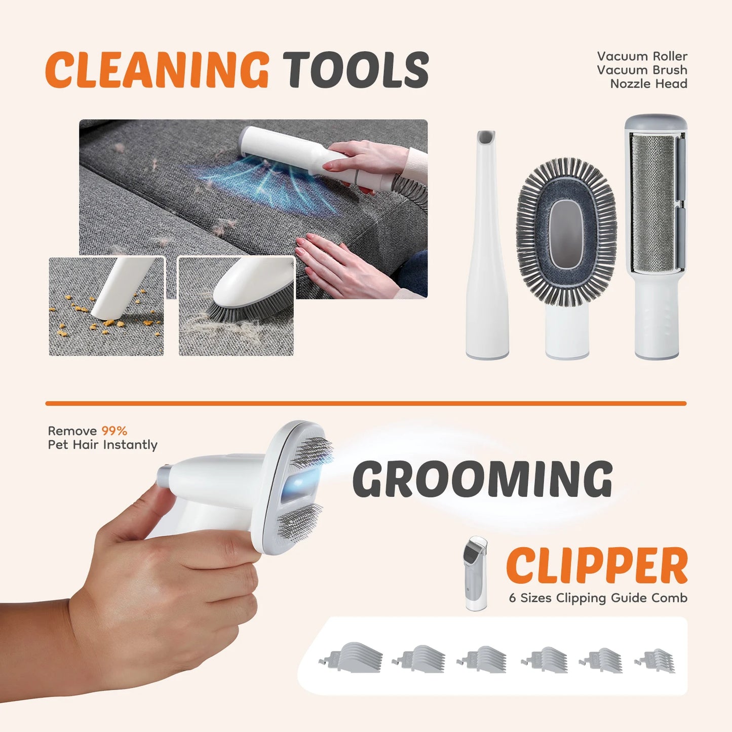 JHK Pet Grooming Vacuum Kit With Suction Modes And Tools