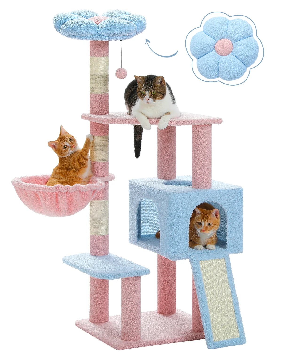 PEQULTI Flower Cat Tree Level Cat Tower With Sisal Posts