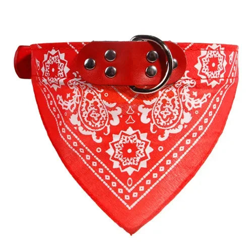 Adjustable Leather Dog Bandana Collar With Printed Pattern