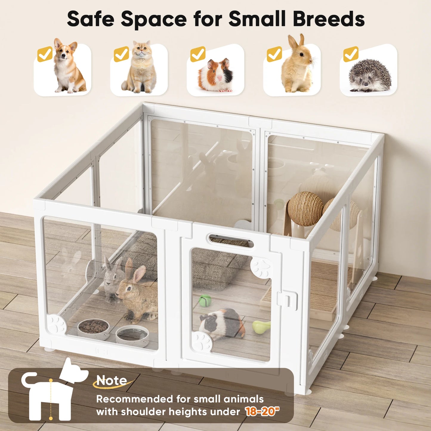Clear Acrylic Dog Play Pen Indoors 24", 8 Panels Transparent Puppy Playpen with Door for Small Dogs Puppies, Modular Plastic Pet Playpen Cage Fence Crate for Cat Kitten Rabbit