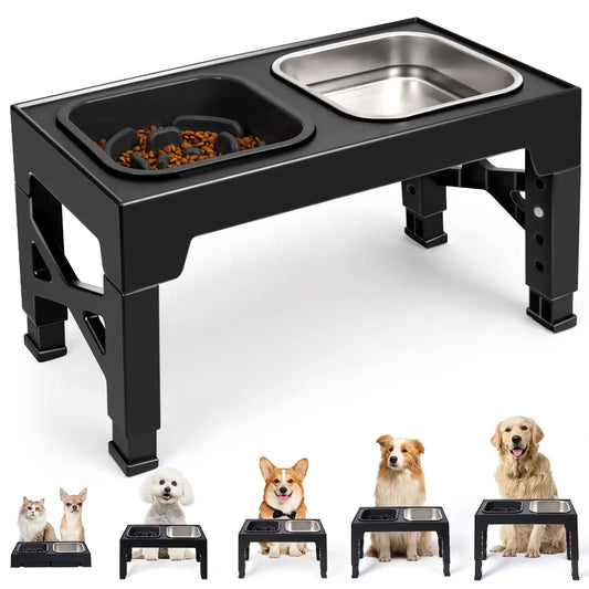 Elevated Slow Feeder Dog Bowls With Foldable Adjustable Stand