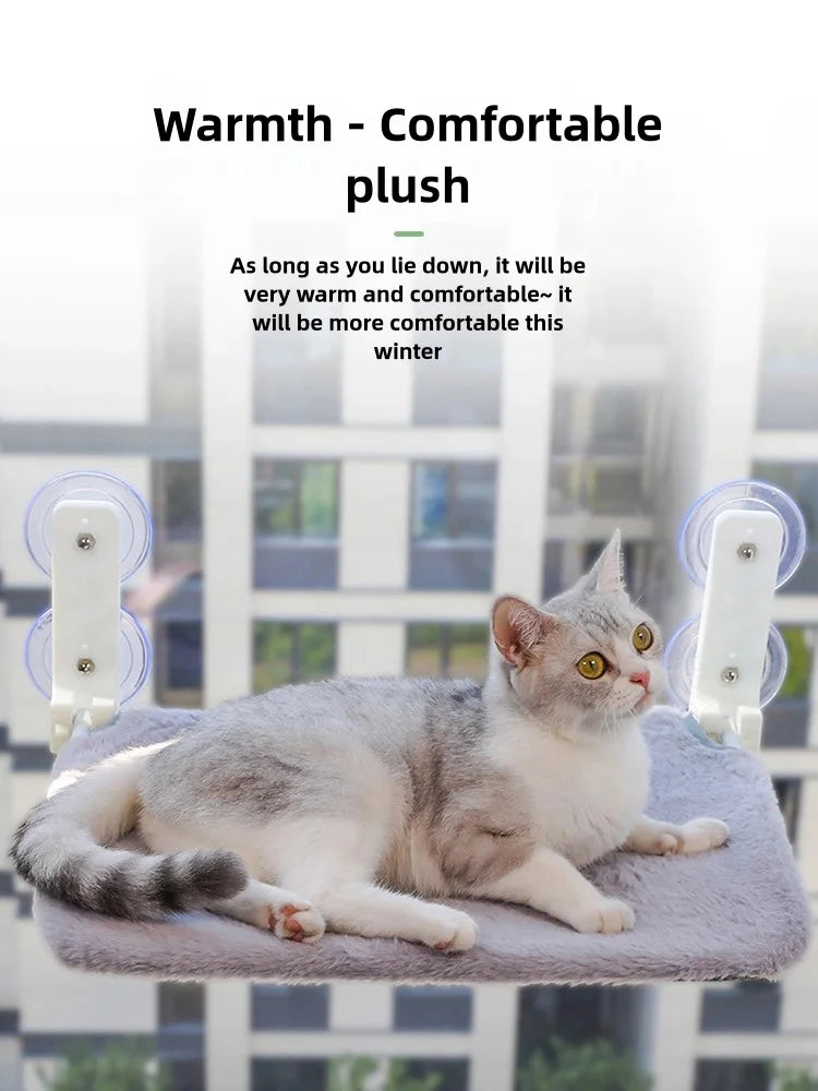 Foldable Cat Hammock With Plush Mesh For Window Mount And Suction Cups