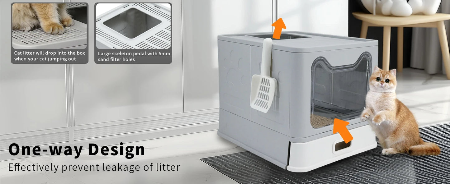 Enclosed Stainless Steel Cat Litter Box With Lid Top Entry High Sides