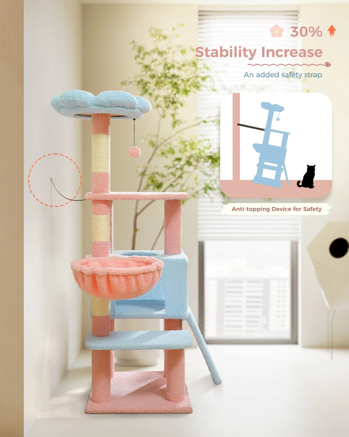 PEQULTI Flower Cat Tree Level Cat Tower With Sisal Posts