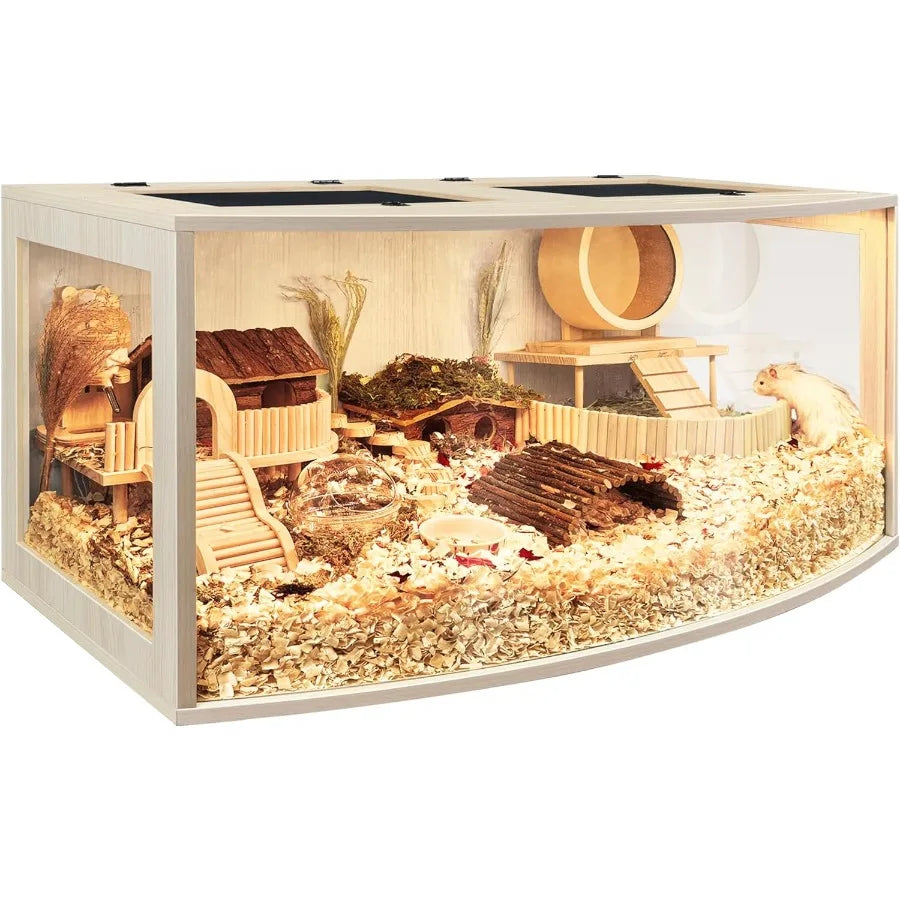 NONECN Chew Proof Wood Hamster Cage Enclosure With Openable Top