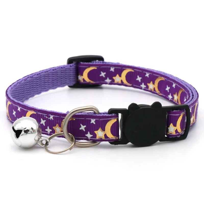 Pet Collar With Bell Cartoon Footprint Adjustable Safety For Dogs