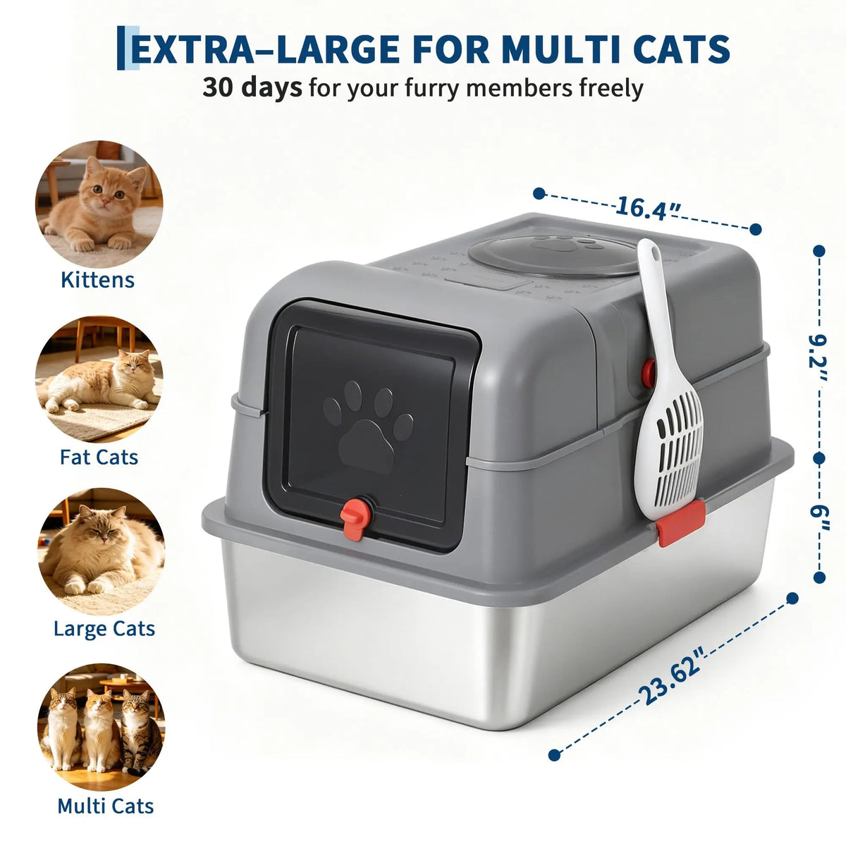 Studyset Stainless Steel Enclosed Cat Litter Box With Scoop