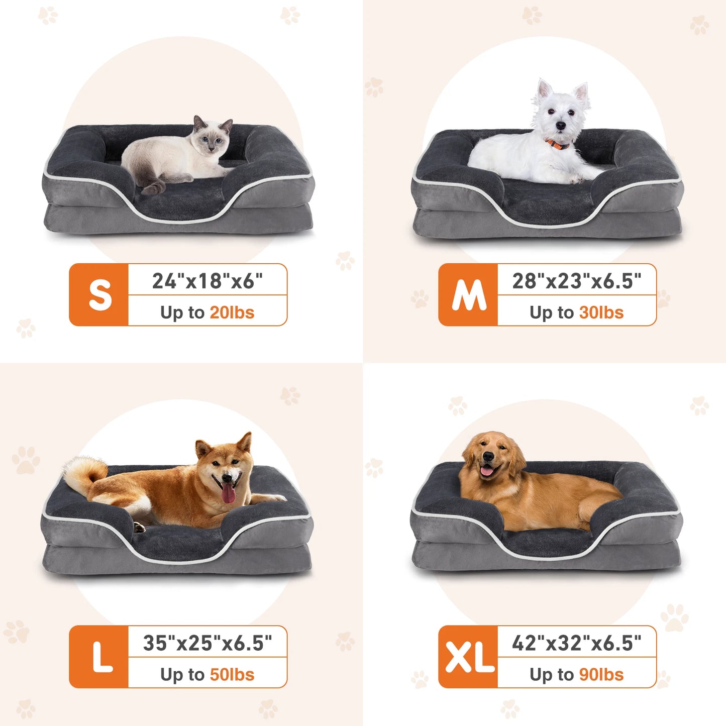 JHK Orthopedic Memory Foam Dog Bed With Washable Cover Non Slip Base