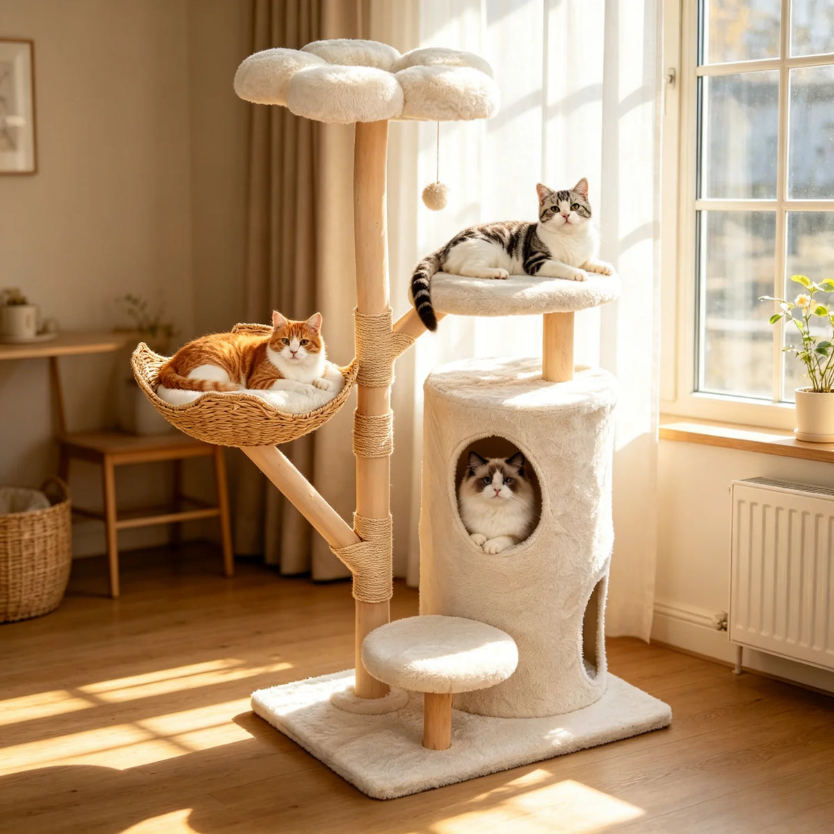 Bingopaw 136Cm Five Tier Cat Tree Activity Center With Wicker Basket