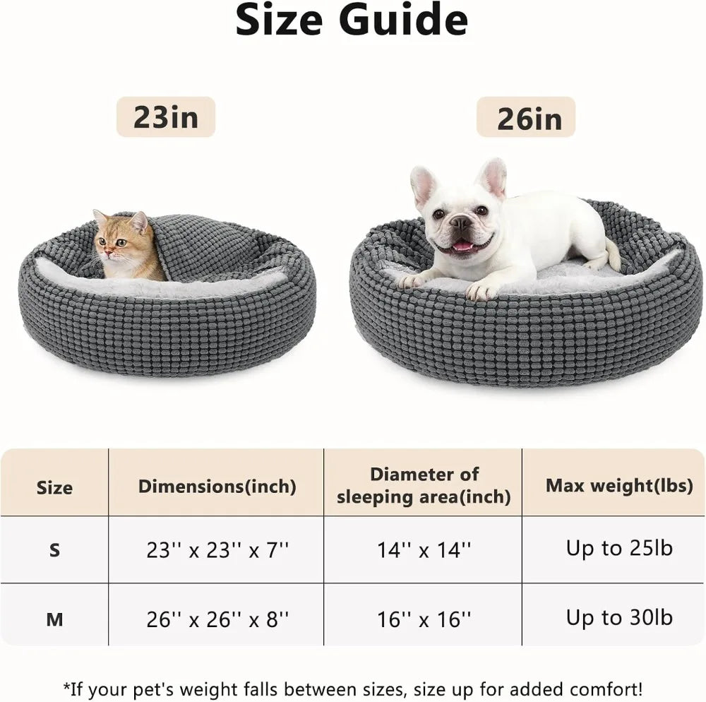 Soft Plush Donut Hooded Dog Bed With Attached Blanket