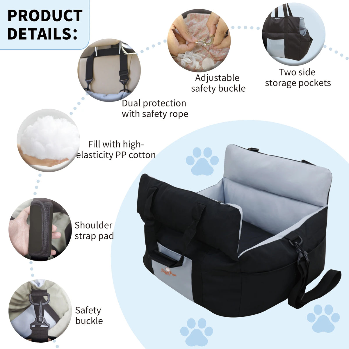 Borwart Portable Dog Booster Seat With Safety Belt And Cover