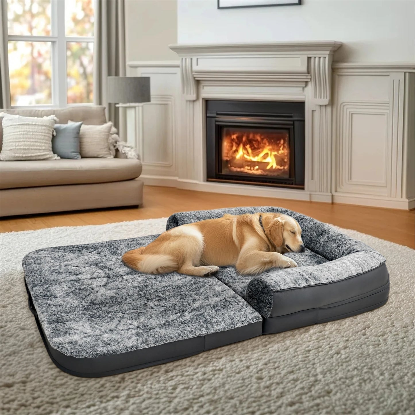 BINGOPAW Orthopedic Foldable Dog Bed With Bolster For Pets
