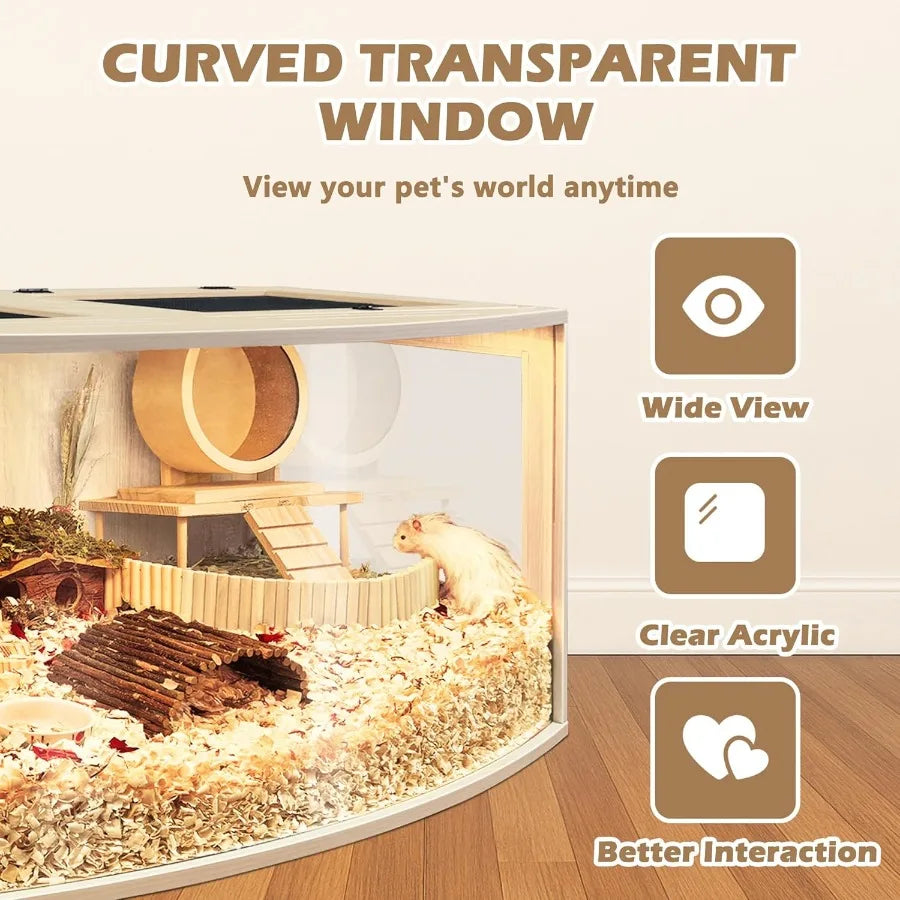 NONECN Chew Proof Wood Hamster Cage Enclosure With Openable Top