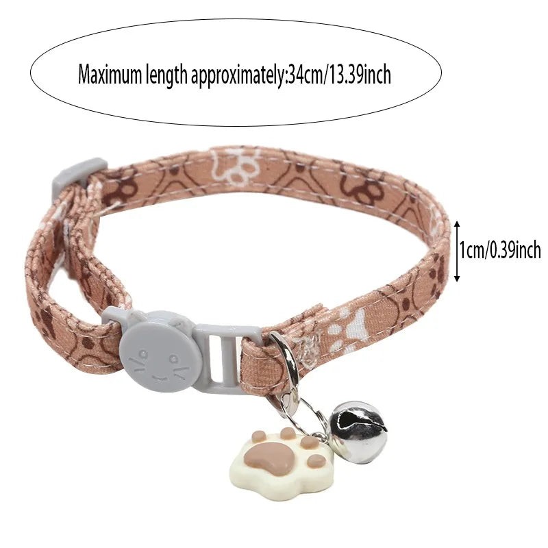 Pet Collar With Bell Cartoon Footprint Adjustable Safety For Dogs