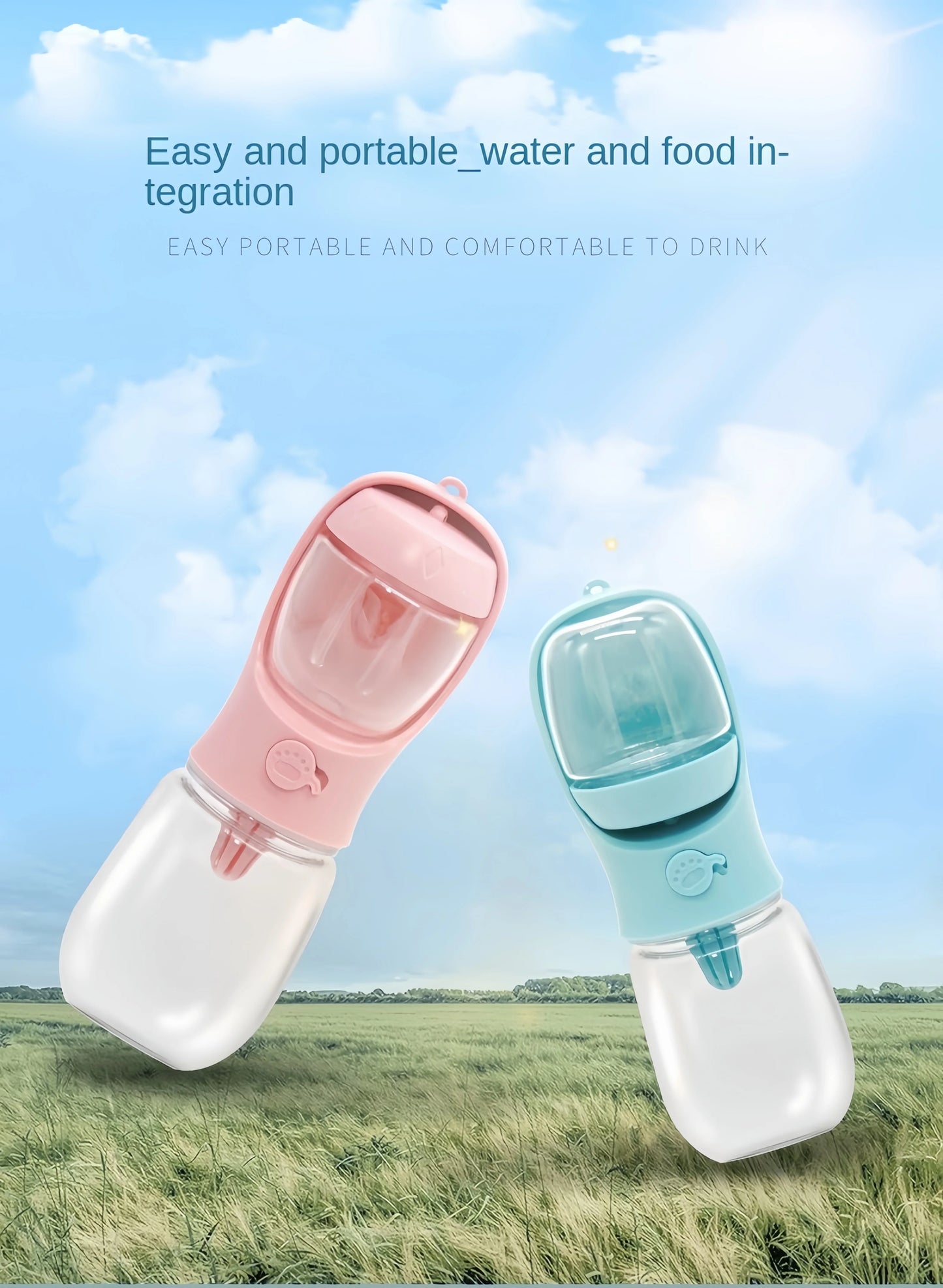 Portable Pet Water Bottle With Storage For Dogs And Cats