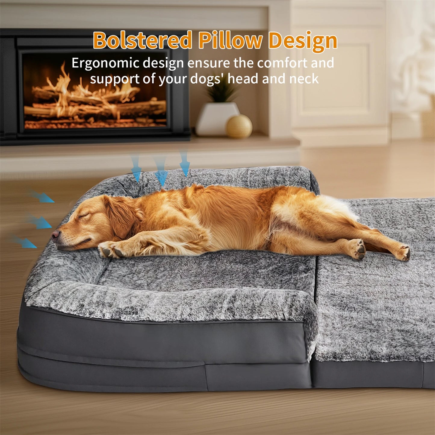 BINGOPAW Orthopedic Foldable Dog Bed With Bolster For Pets