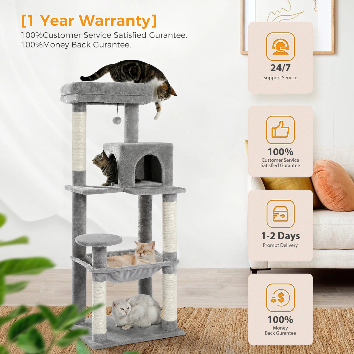 Pawz Road 5 Level Cat Tower For Large Cats Sisal Scratcher