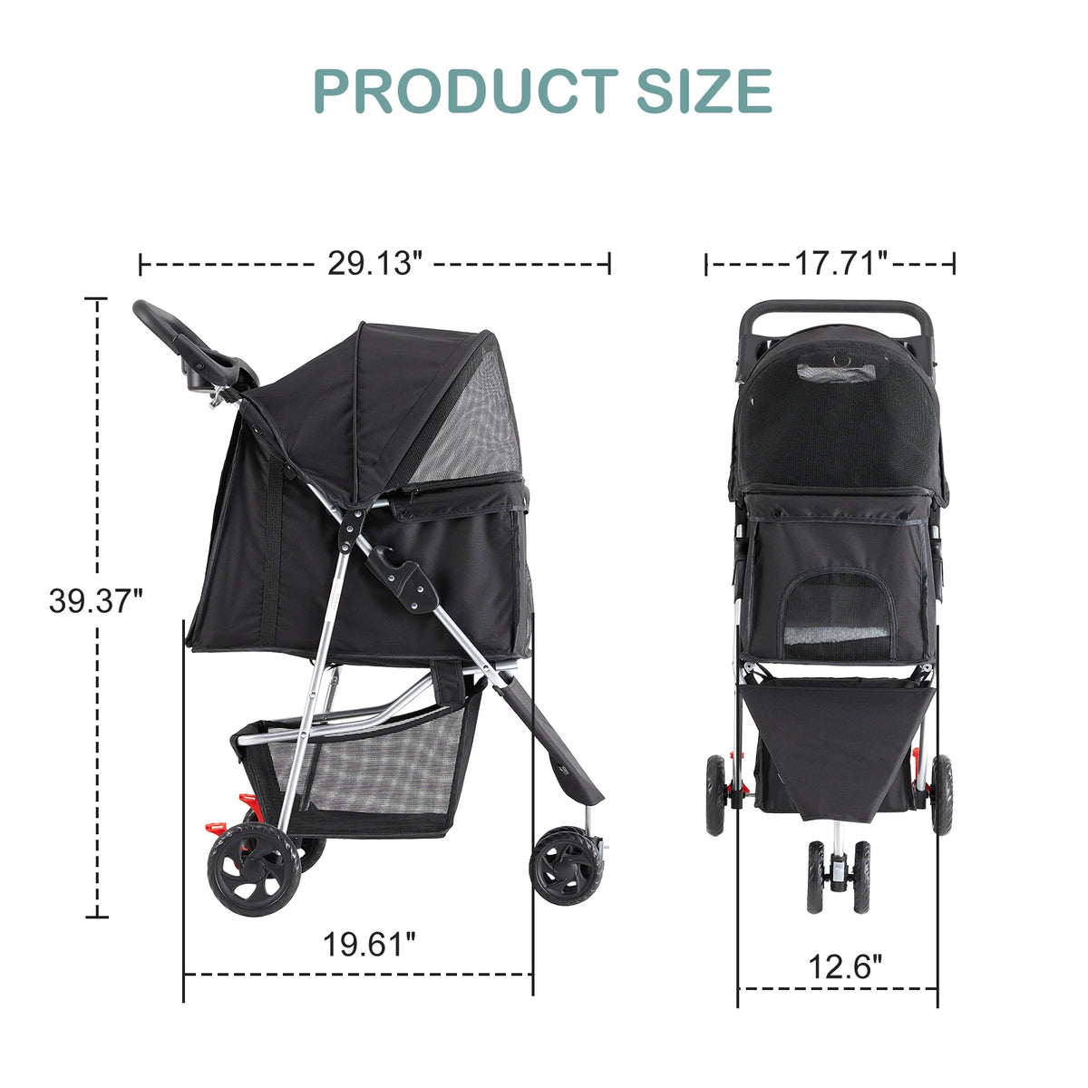 DUMOS Foldable Pet Stroller with Mesh Windows and Storage Basket