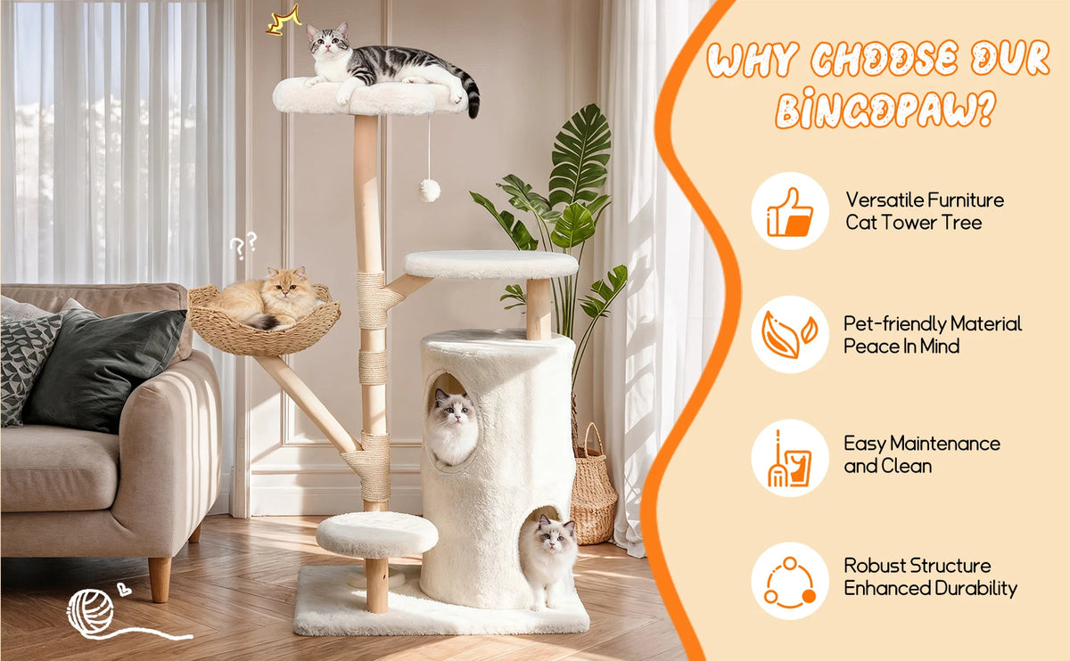 Bingopaw 136Cm Five Tier Cat Tree Activity Center With Wicker Basket
