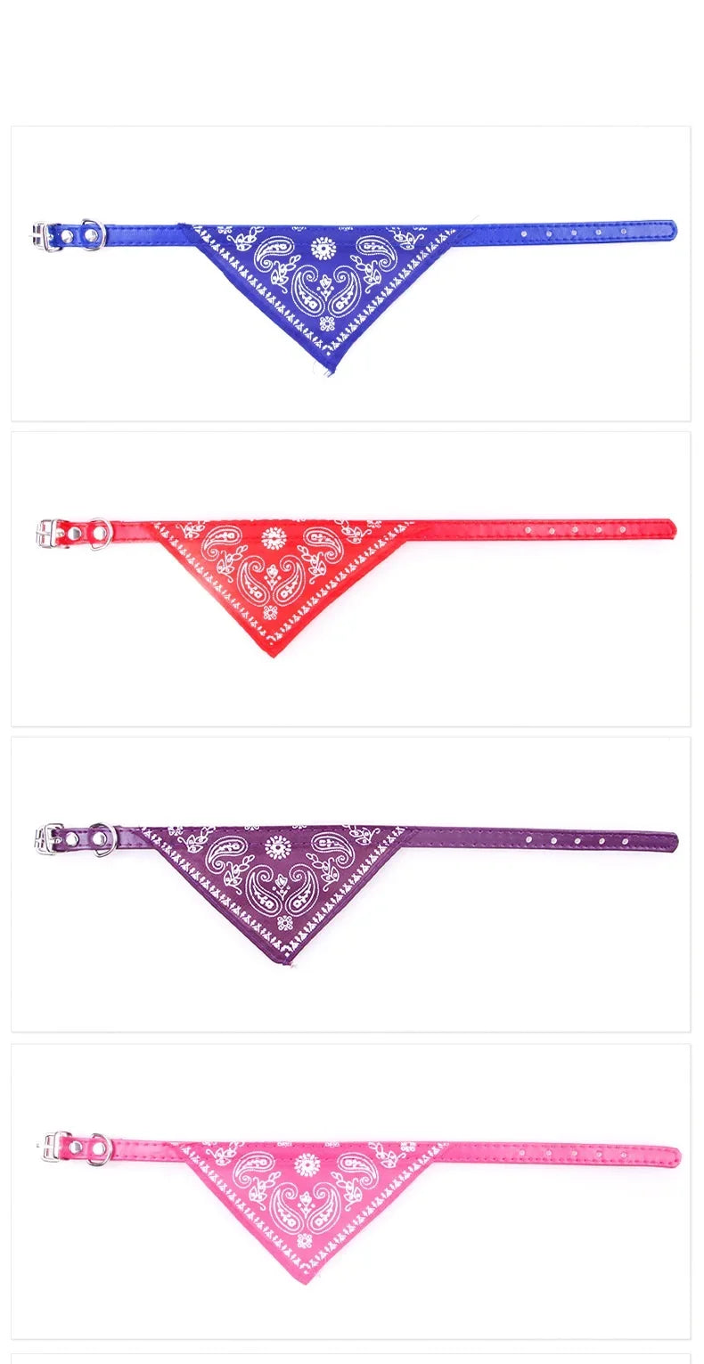 Adjustable Leather Dog Bandana Collar With Printed Pattern