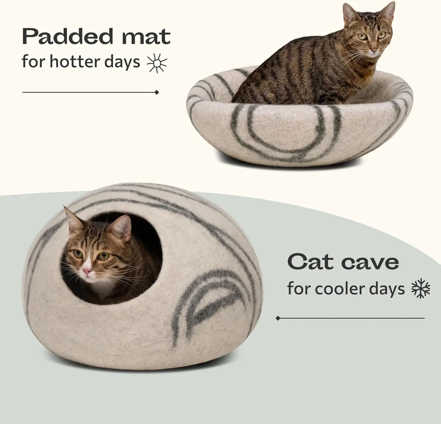Cat Cave Premium Felt Cat Bed Indoor Cats Merino Wool
