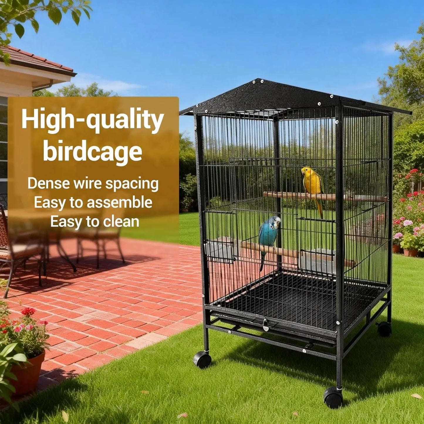 Acekool Indoor Outdoor Bird Cage On Wheels With Tray Perches