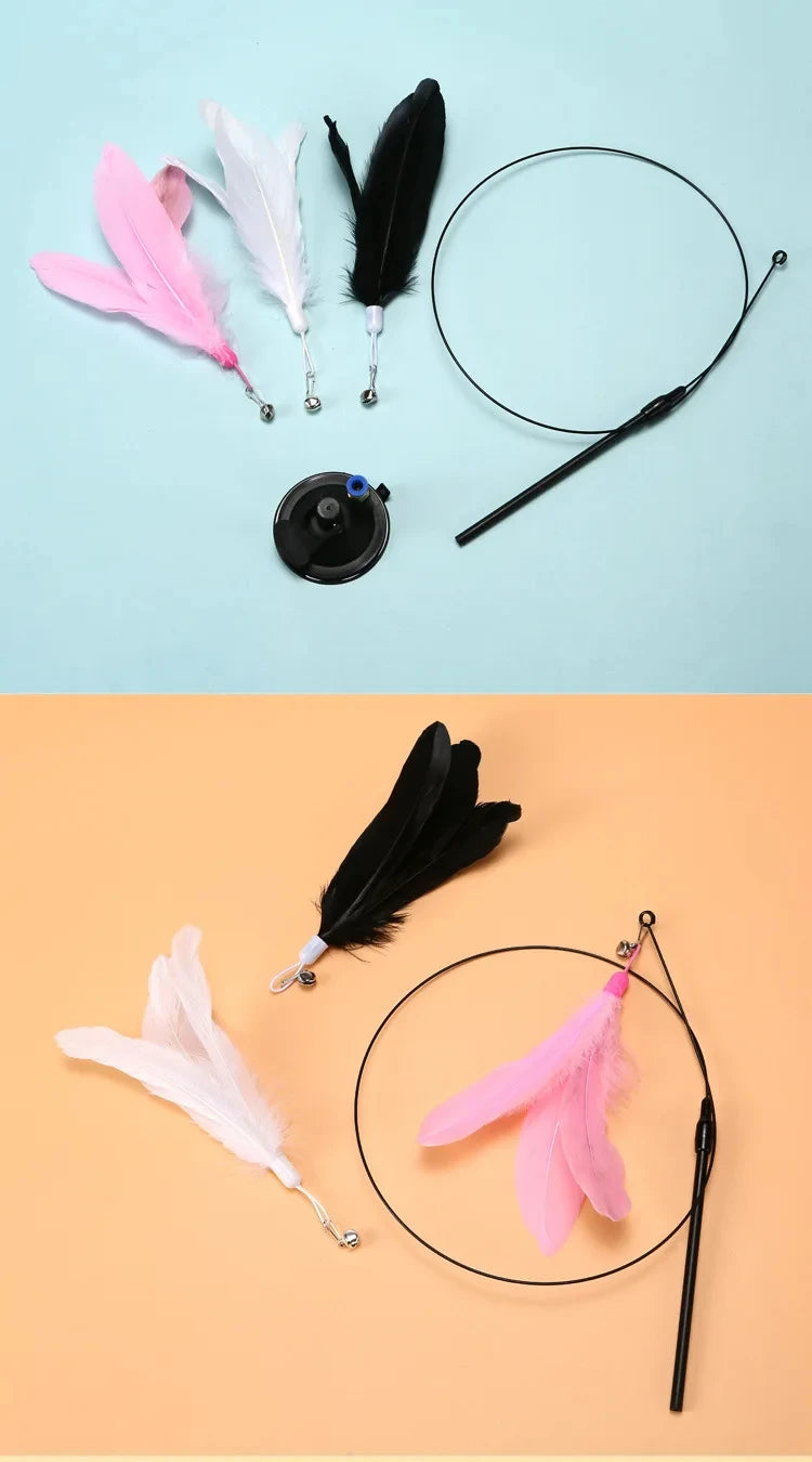 Interactive Cat Wand Toy With Feather Teaser And Suction Cup