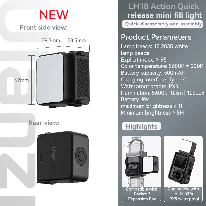Ulanzi Magnetic Waterproof LED Fill Light for DJI Action Cameras