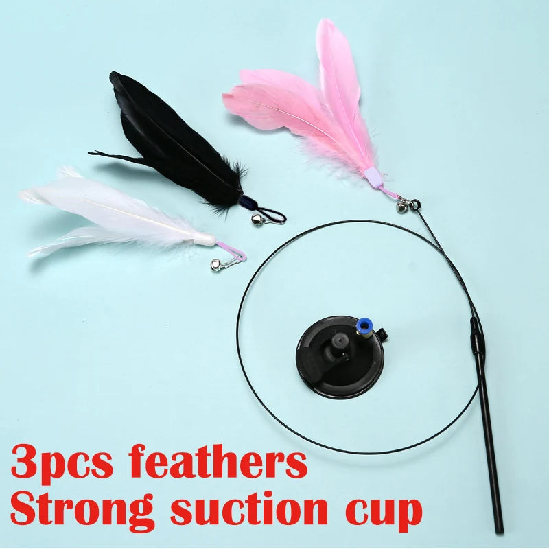 Interactive Cat Wand Toy With Feather Teaser And Suction Cup