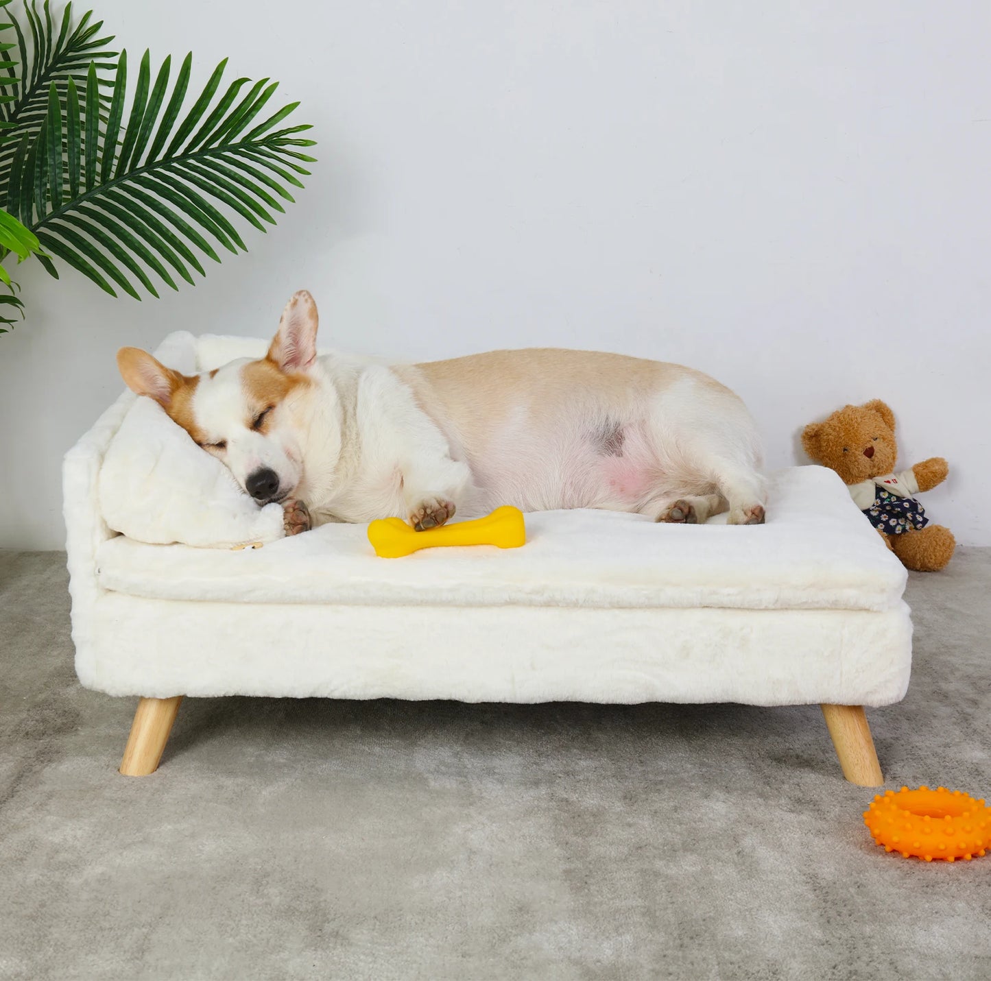 Elevated Wood Leg Pet Bed For Dogs Cats Plush Cushion