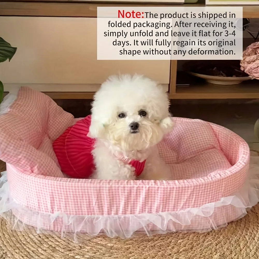 Lace Trimmed Pet Bed For Small Dogs And Cats Plush