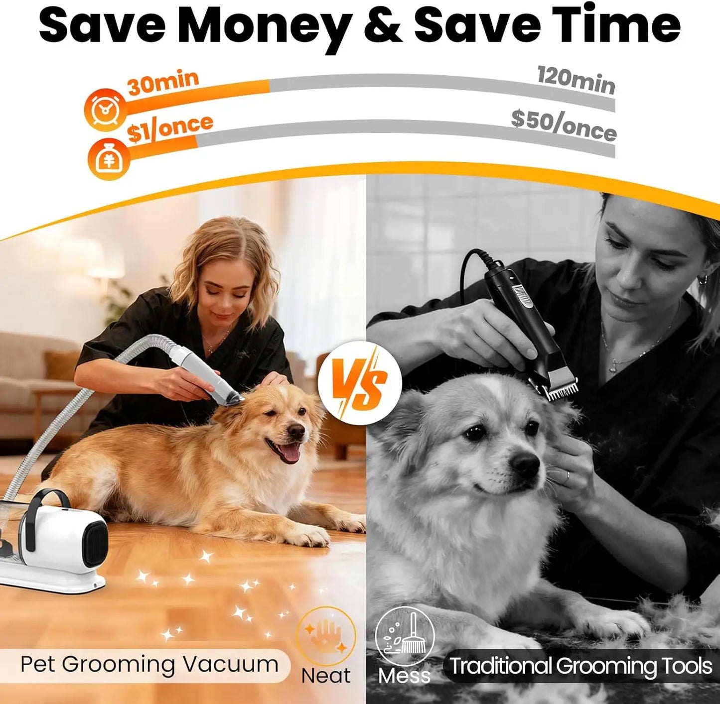 Pet Grooming Vacuum With Hair Clipper And Shedding Brush