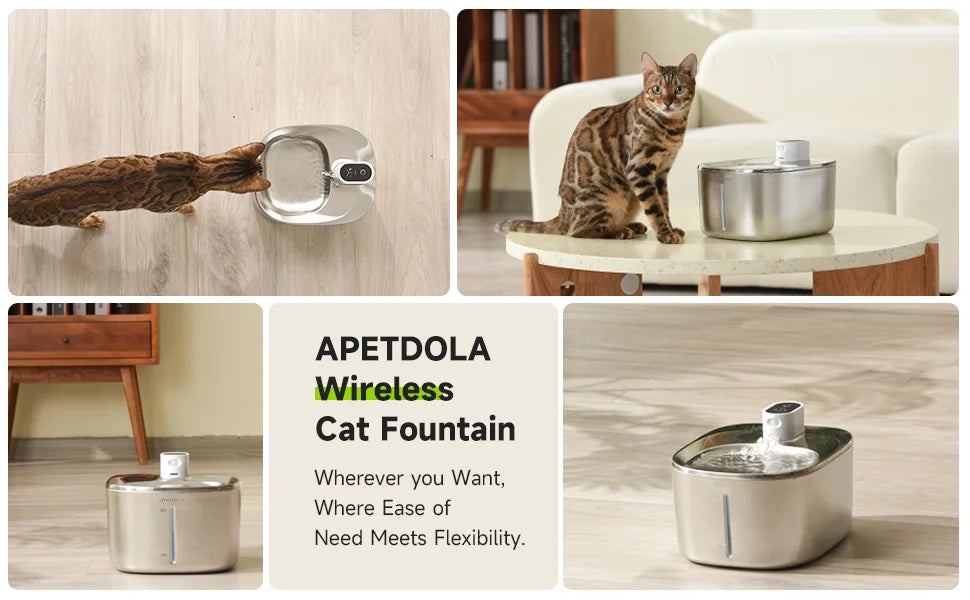 APETDOLA Wireless Cat And Dog Water Fountain With Auto Sensor