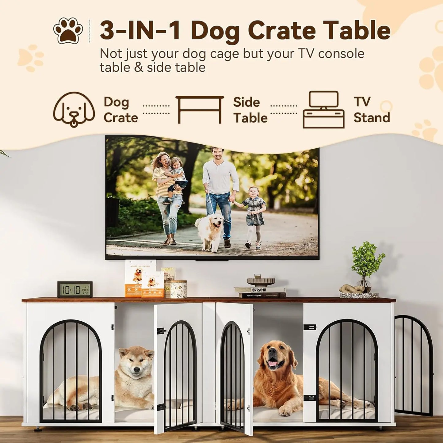 HiMISS Dog Crate Furniture for Two Dogs TV Stand Divider
