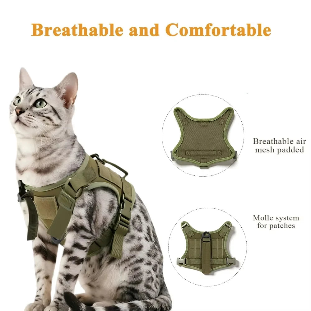PETRAVEL Tactical Cat Harness Vest and Leash Set for Walking