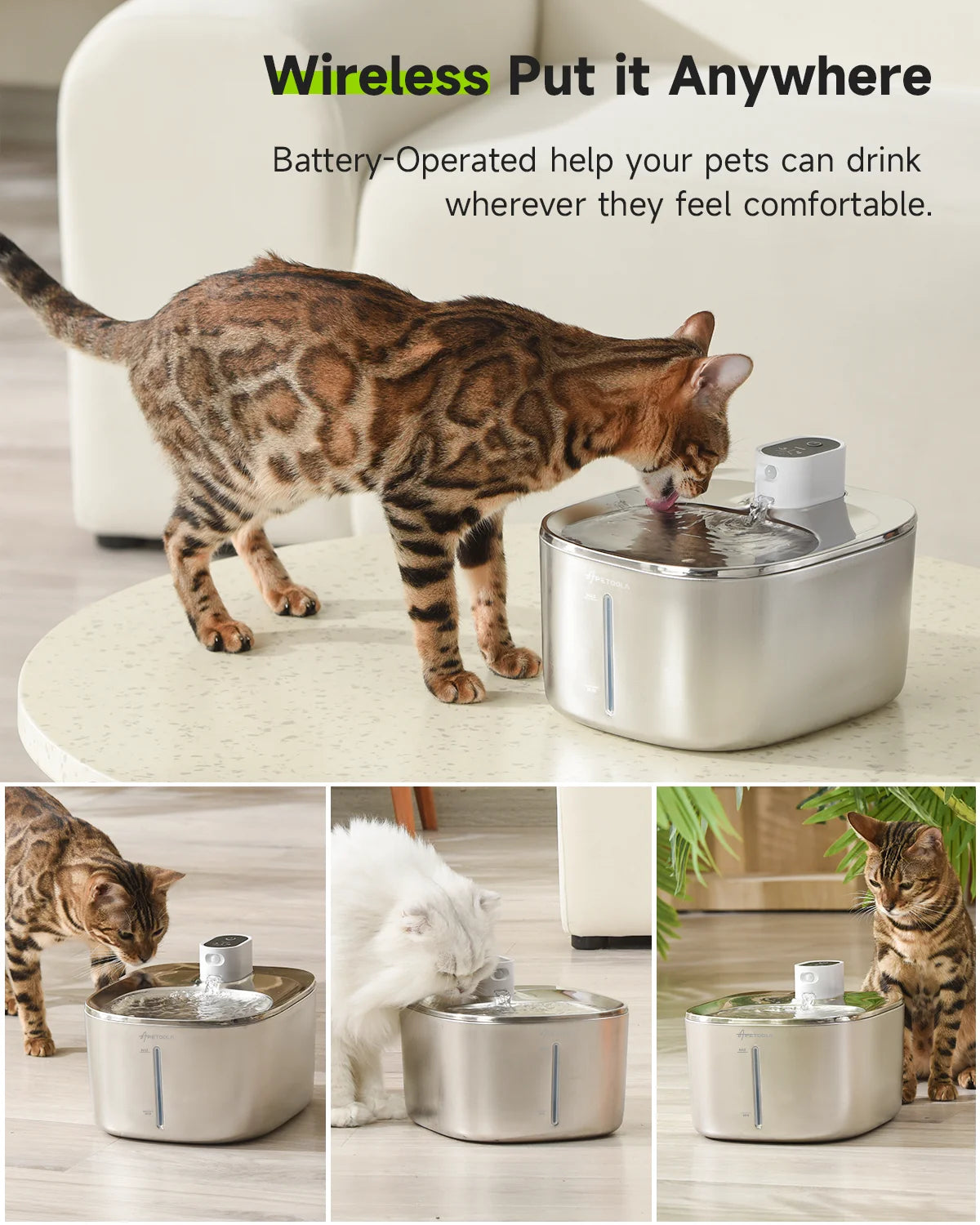 APETDOLA Wireless Cat Water Fountain Auto Sensor Drinker For Cats