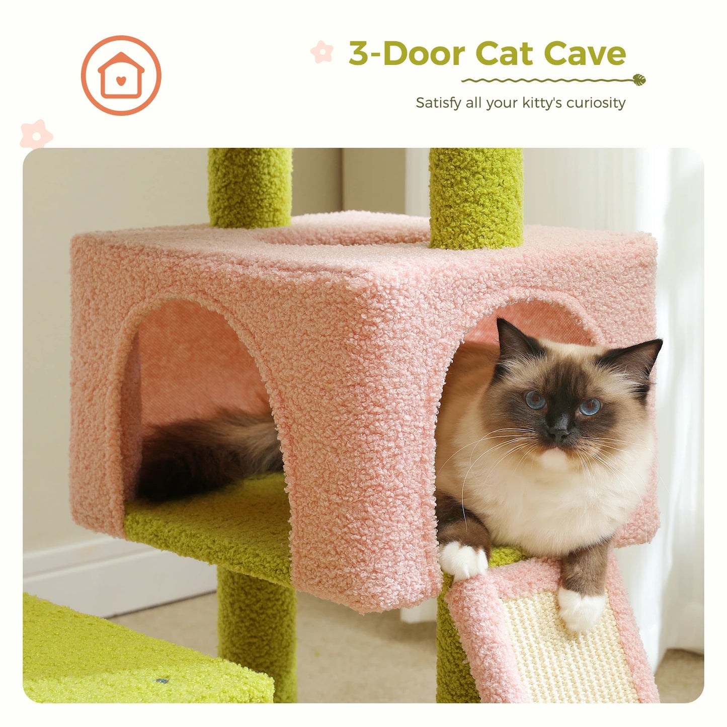 PEQULTI Flower Cat Tree Level Cat Tower With Sisal Posts