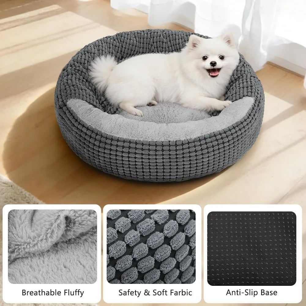 Soft Plush Donut Hooded Dog Bed With Attached Blanket