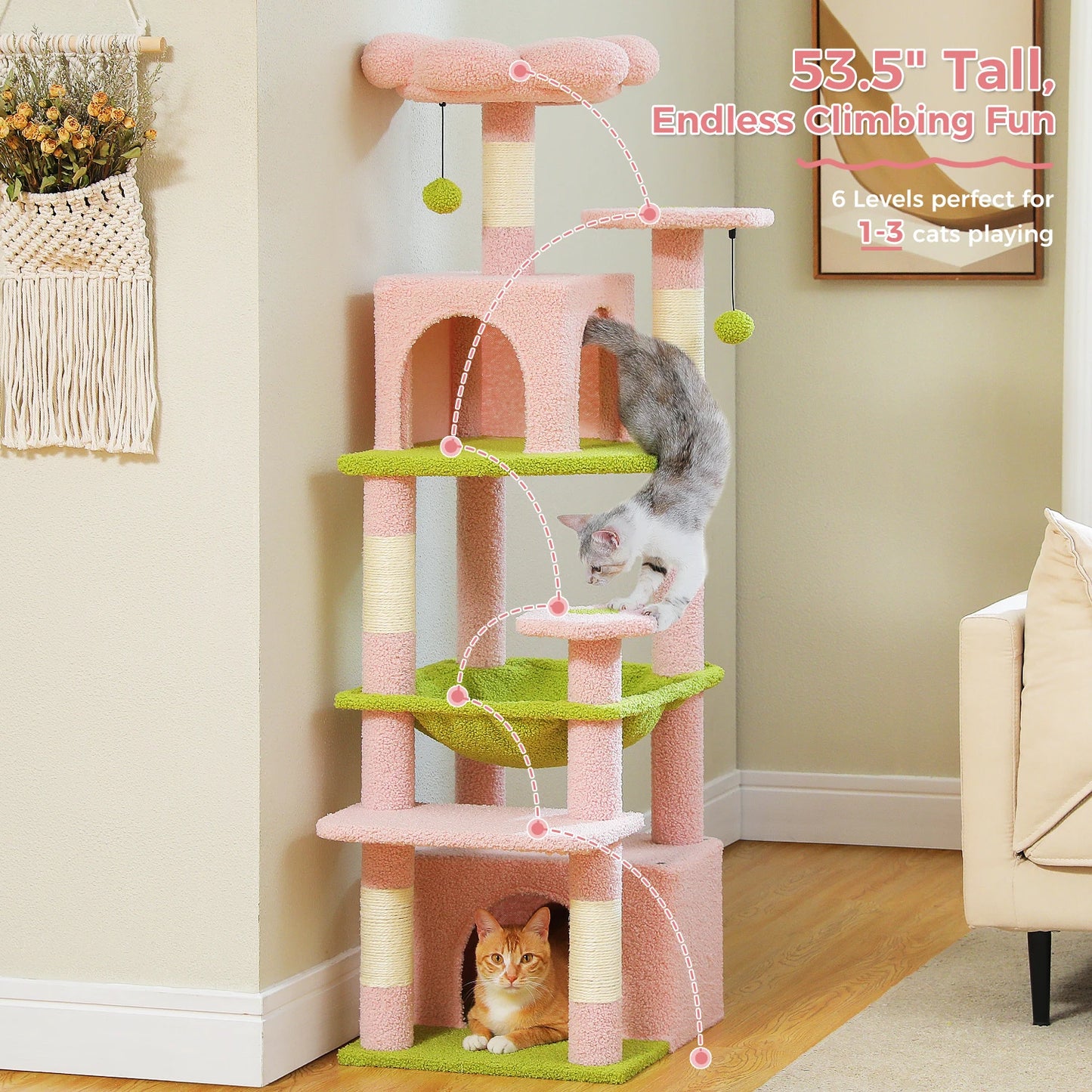 PEQULTI Cat Tree Tower Six Levels With Perches And Condos