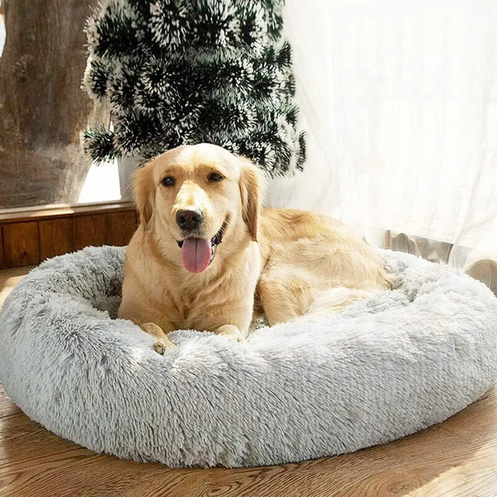 Plush Donut Dog Bed With Washable Calming Cushion For Pets