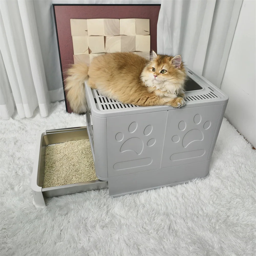 Enclosed Stainless Steel Cat Litter Box With Lid Top Entry High Sides
