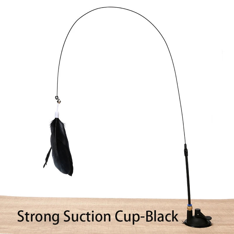 Interactive Cat Wand Toy With Feather Teaser And Suction Cup